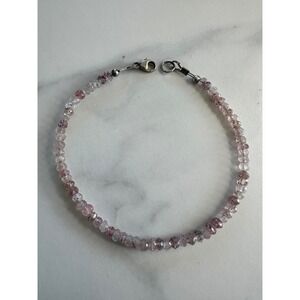 Strawberry Quartz Faceted Rondelle Bead Bracelet 925 Sterling Silver 8.25"